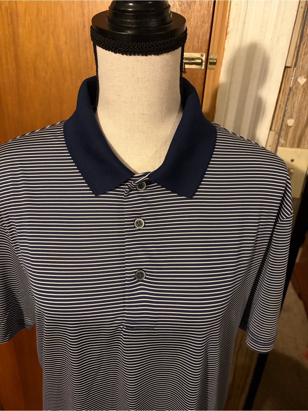 Grand Slam Navy and White Striped Polo